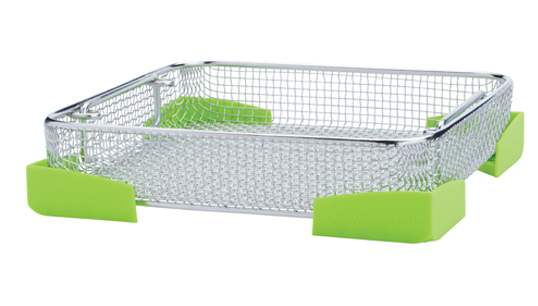 Corner protectors for trays during sterilization.